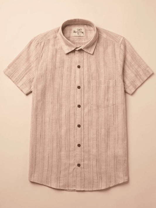 Orange Wide Stripped Cotton Shirt for Men | Half Sleeves