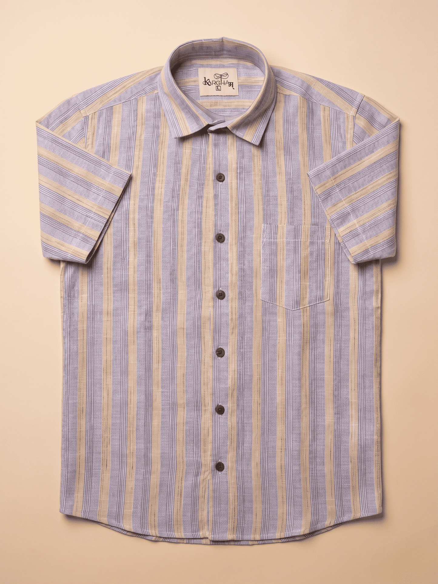 Purple Wide Stripped Khadi Cotton Shirt for Men | Half Sleeves
