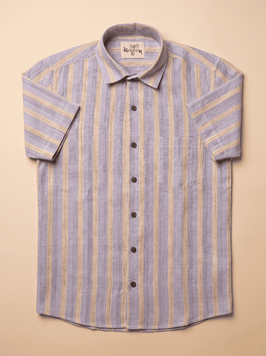 Purple Wide Stripped Khadi Cotton Shirt for Men | Half Sleeves