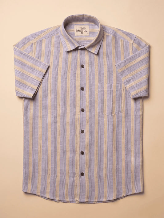 Purple Wide Stripped Cotton Shirt for Men | Half Sleeves