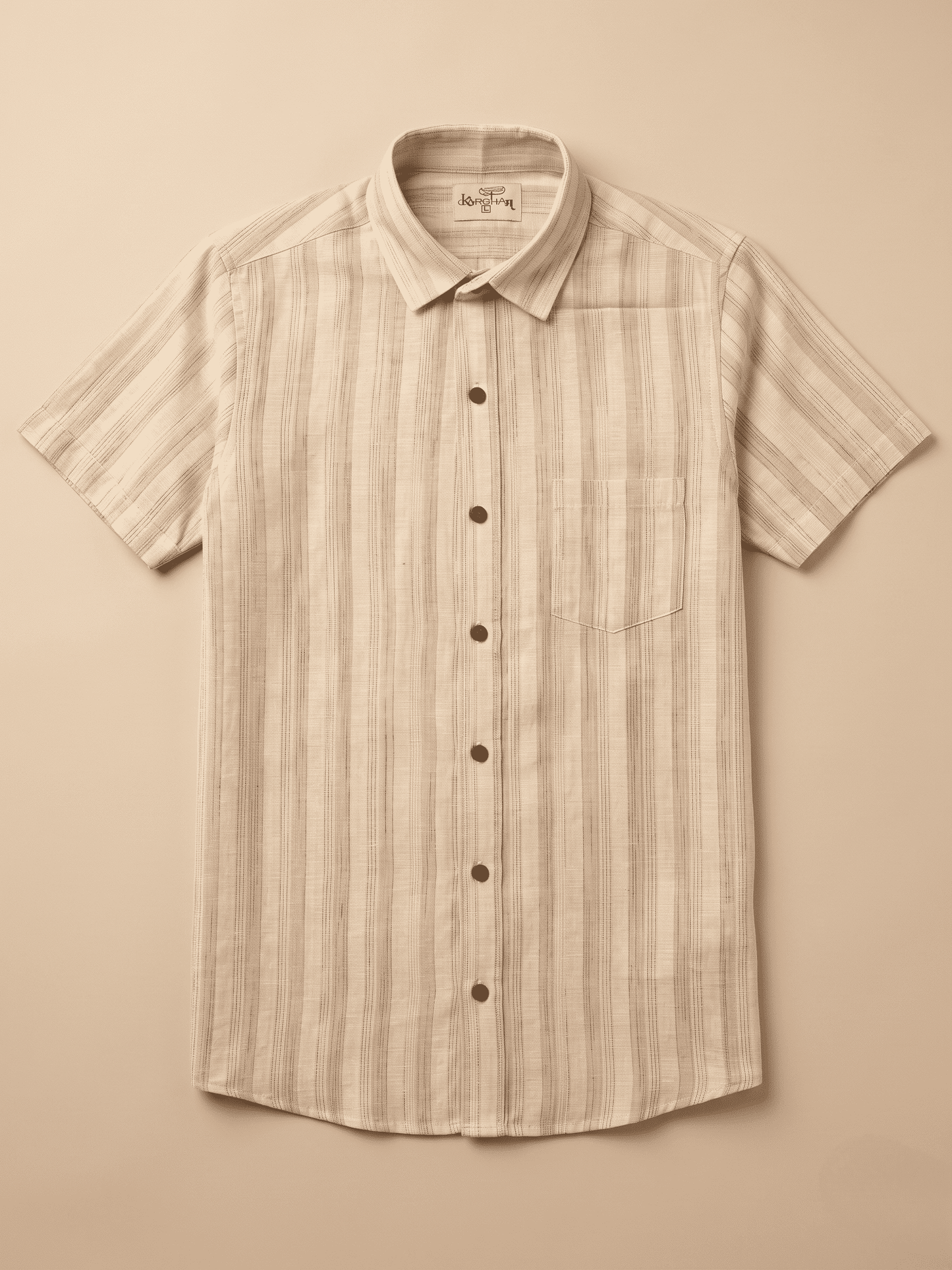 Yellow Wide Stripped Khadi Cotton Shirt for Men | Half Sleeves