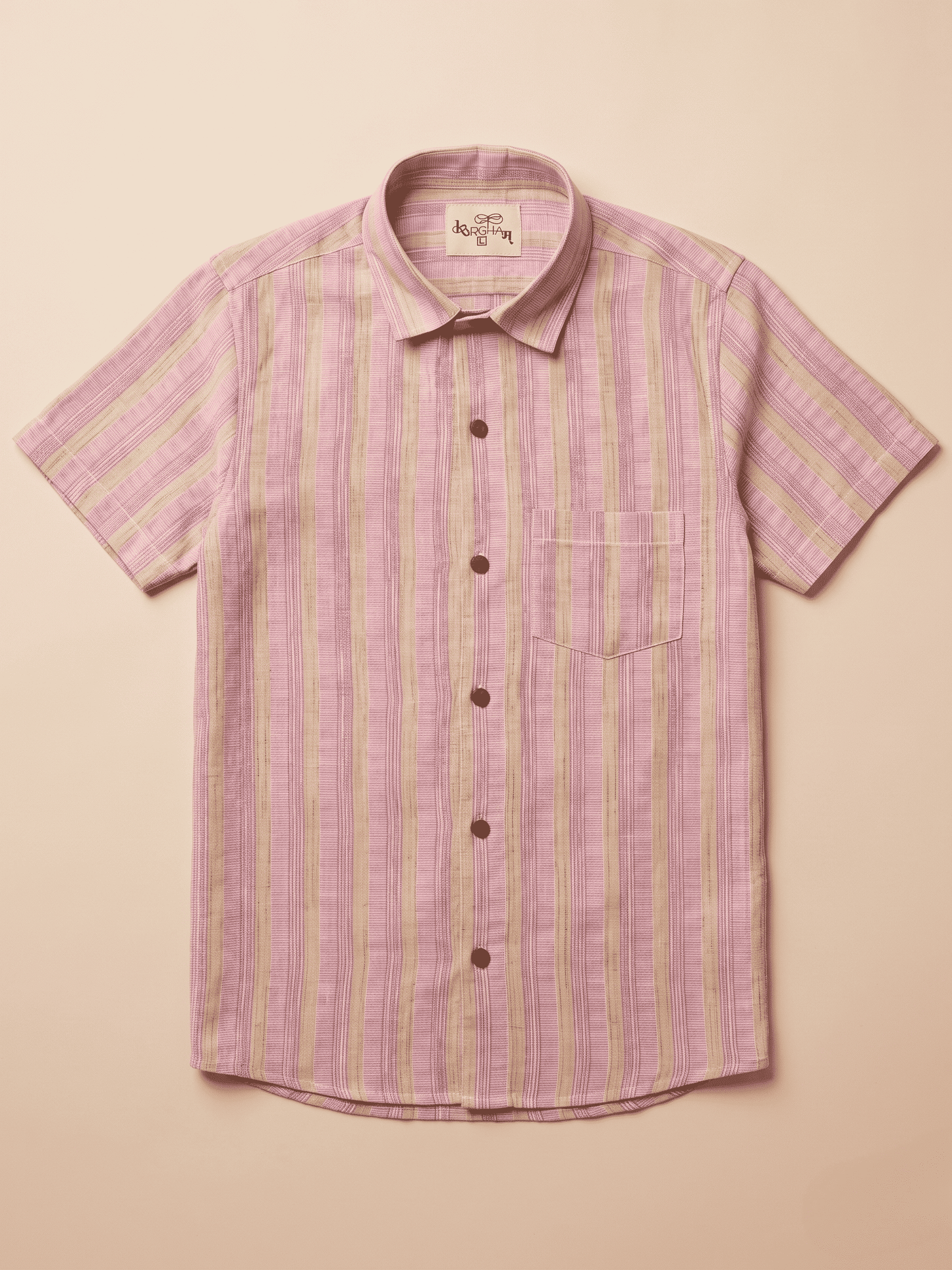 Pink Wide Stripped Khadi Cotton Shirt for Men | Half Sleeves
