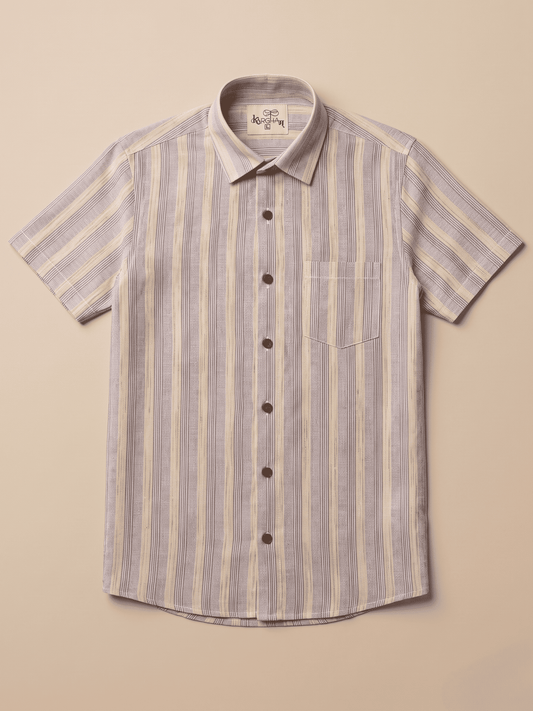 Light Purple Wide Stripped Khadi Cotton Shirt for Men | Half Sleeves