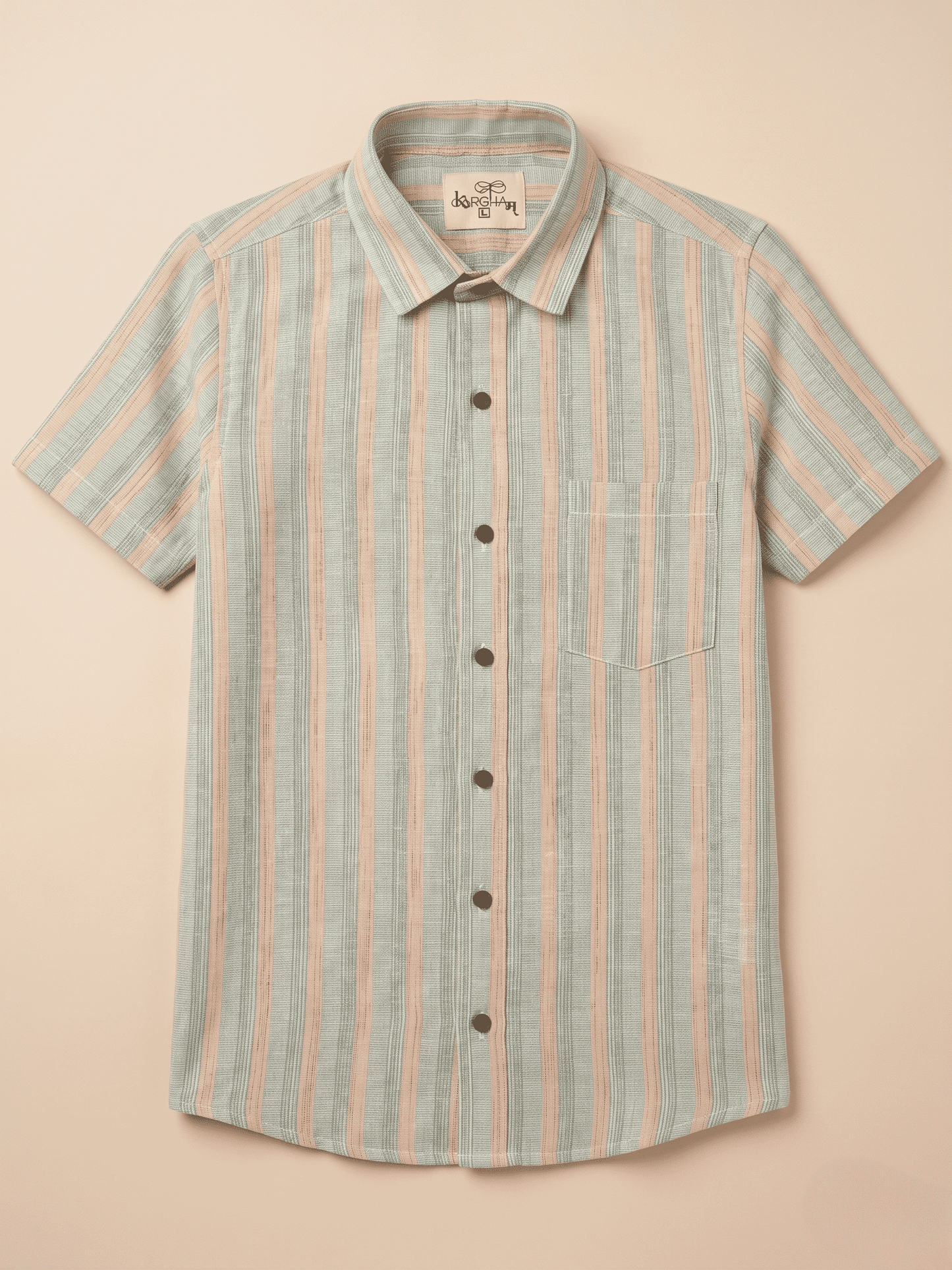 Green Wide Stripped Khadi Cotton Shirt for Men | Half Sleeves