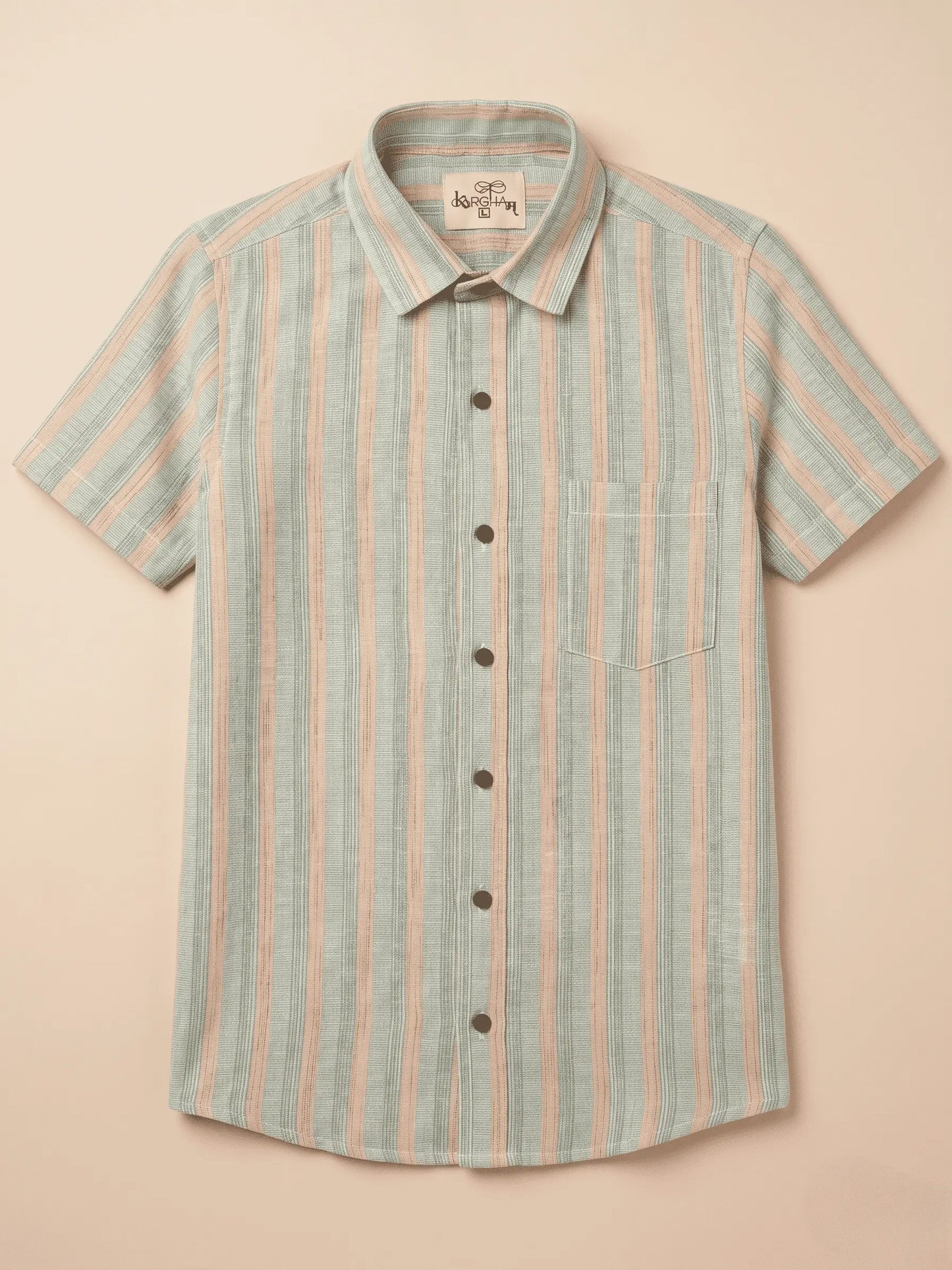 Green Wide Stripped Cotton Shirt for Men | Half Sleeves