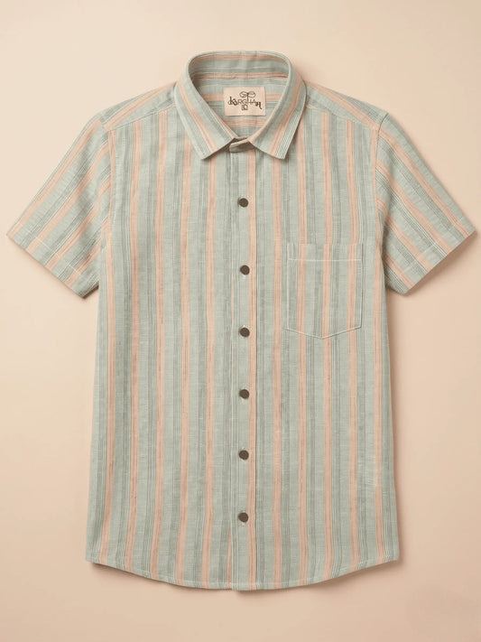 Green Wide Stripped Cotton Shirt for Men | Half Sleeves