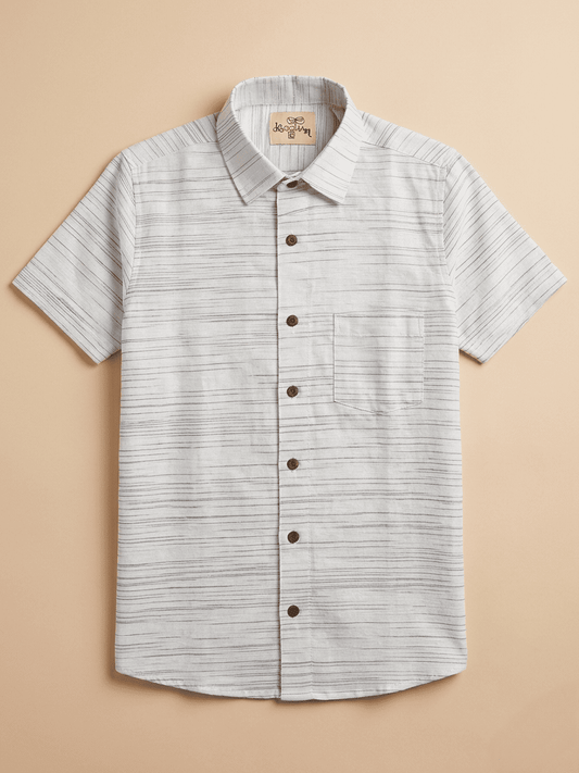 Light Grey Pattern White Jharna Khadi Cotton Shirt for Men | Half Sleeves