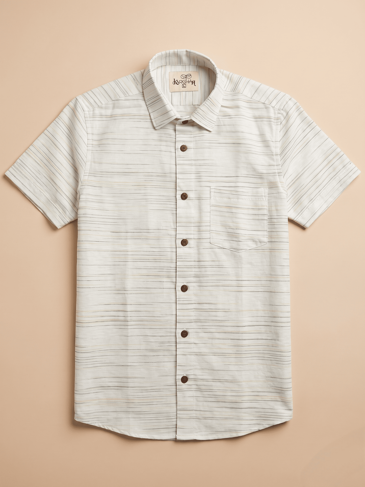 Green Pattern White Jharna Khadi Cotton Shirt for Men | Half Sleeves
