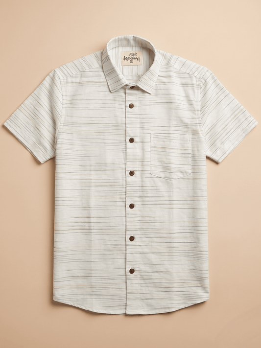 Green Pattern White Jharna Khadi Cotton Shirt for Men | Half Sleeves