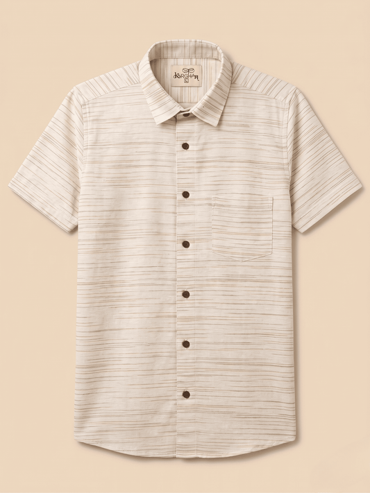 Orange Pattern White Jharna Khadi Cotton Shirt for Men | Half Sleeves