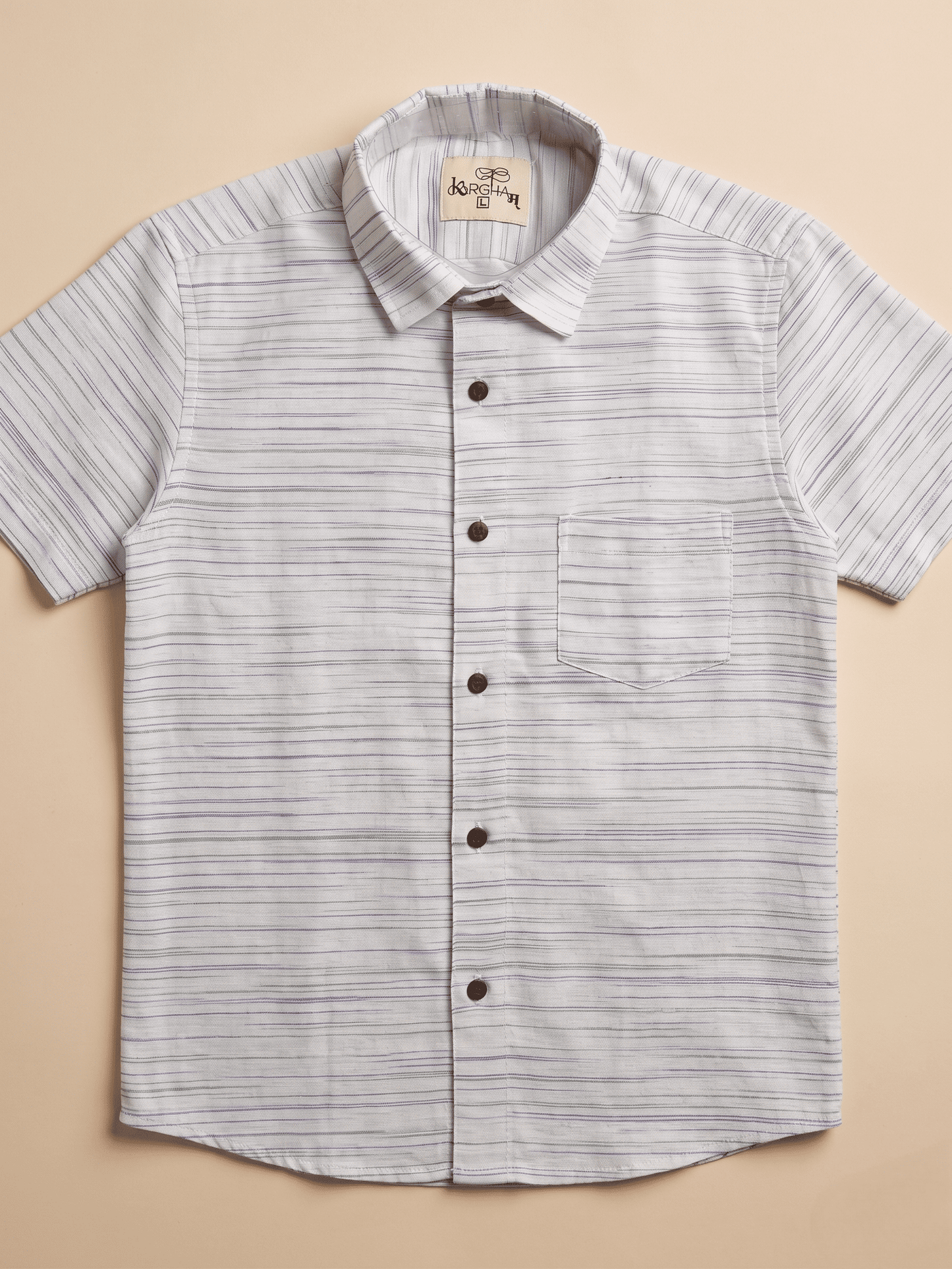Dark blue Grey Pattern White Jharna Khadi Cotton Shirt for Men | Half Sleeves