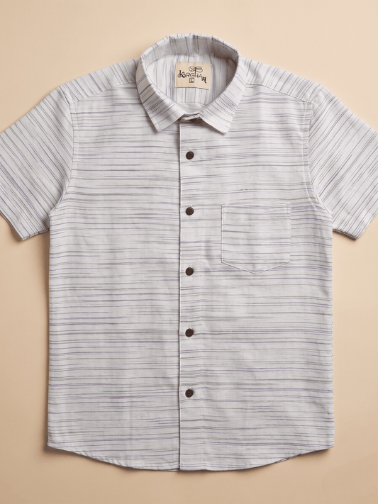 Dark blue Grey Pattern White Jharna Khadi Cotton Shirt for Men | Half Sleeves