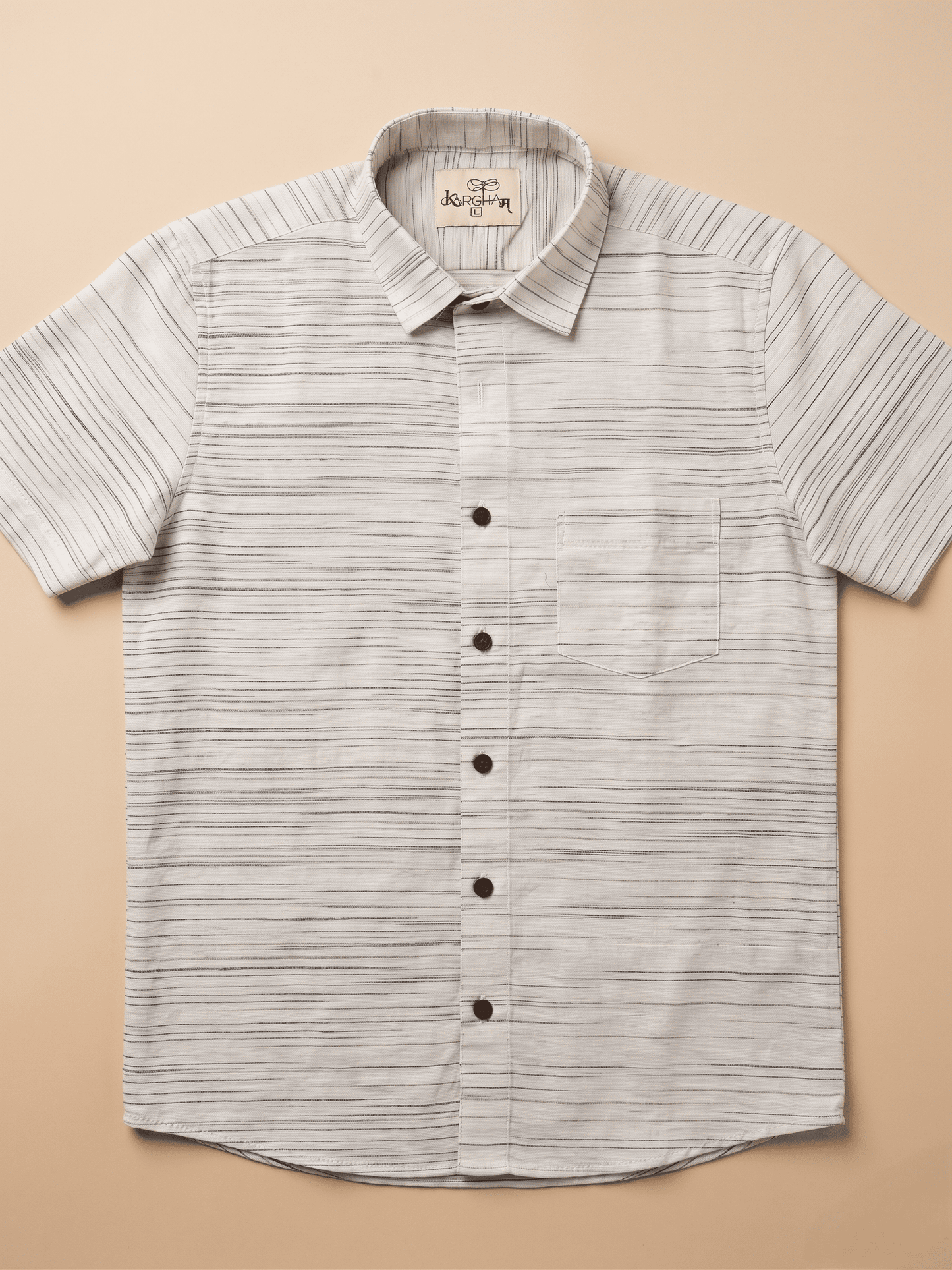 Grey Pattern White Jharna Khadi Cotton Shirt for Men | Half Sleeves