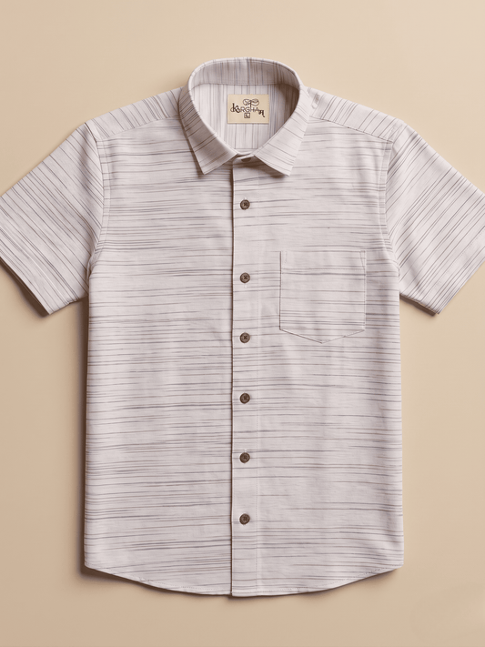 Purple Pattern White Jharna Khadi Cotton Shirt for Men | Half Sleeves