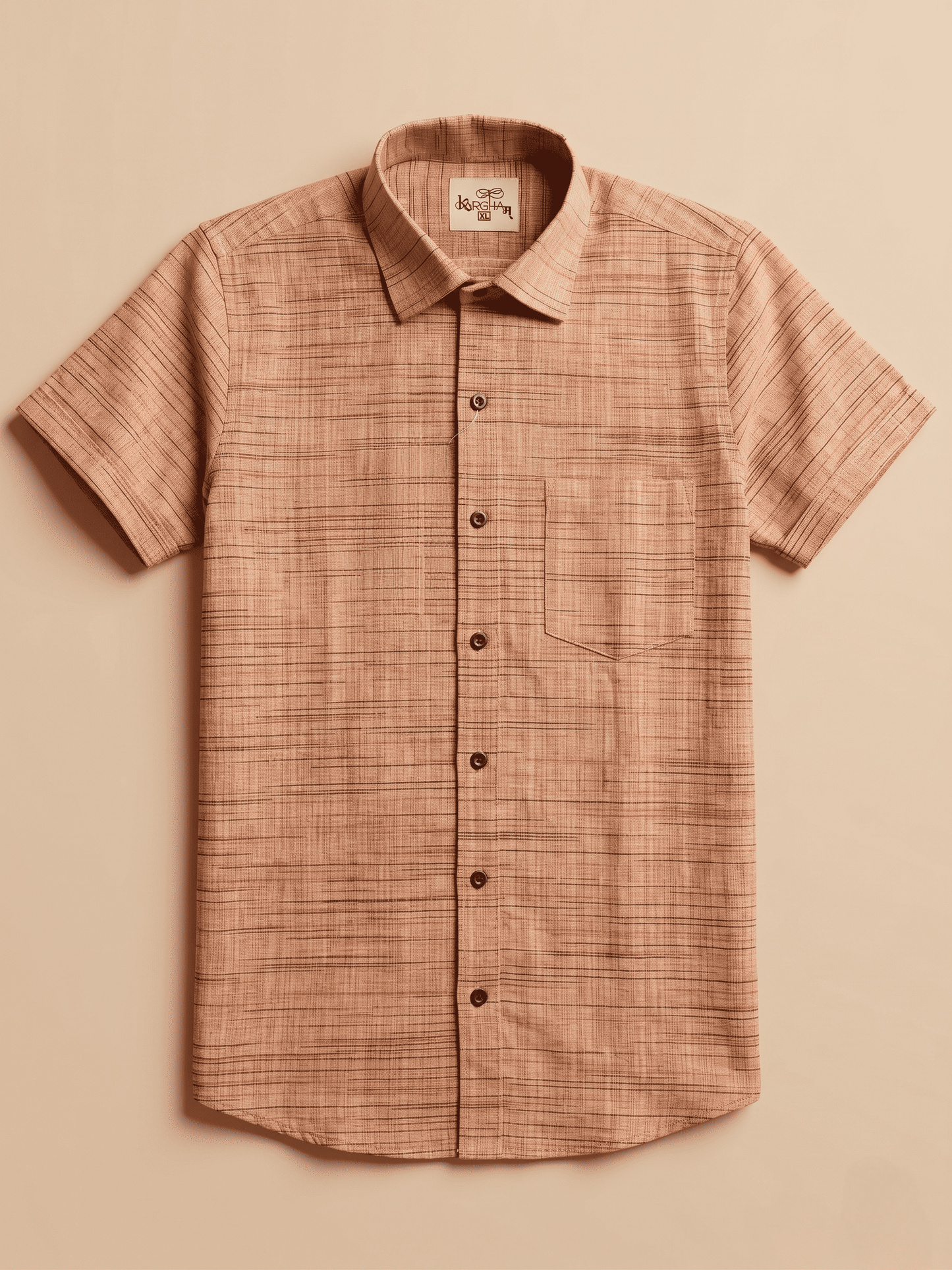 Orange Light Jharna Khadi Cotton Shirt for Men | Half Sleeves