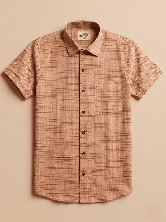 Orange Light Jharna Khadi Cotton Shirt for Men | Half Sleeves