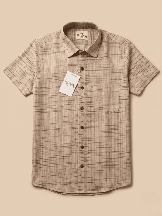 Beige Light Jharna Khadi Cotton Shirt for Men | Half Sleeves