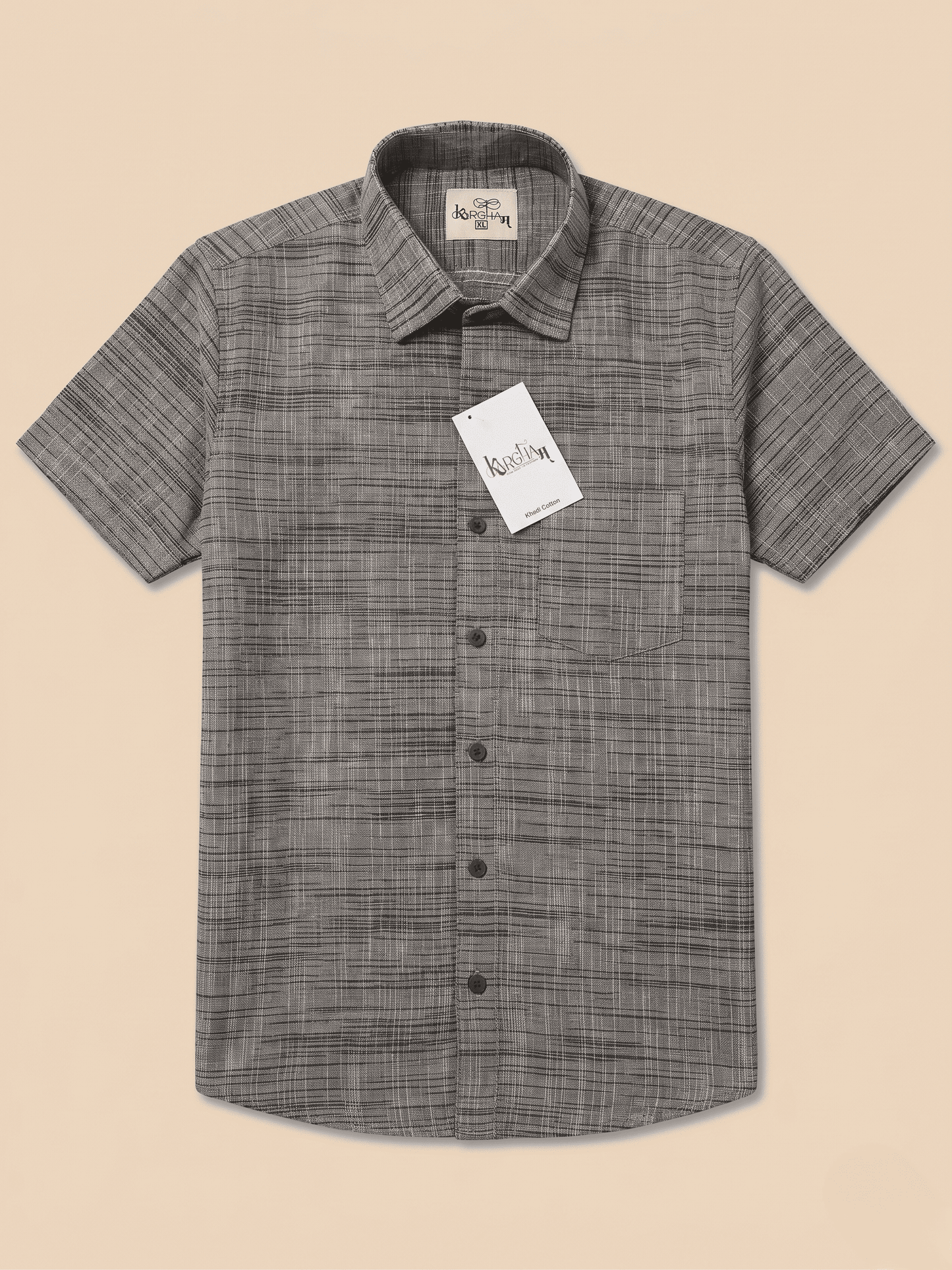 Grey Light Jharna Khadi Cotton Shirt for Men | Half Sleeves