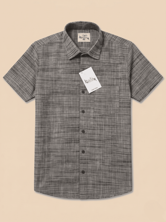 Grey Light Jharna Khadi Cotton Shirt for Men | Half Sleeves