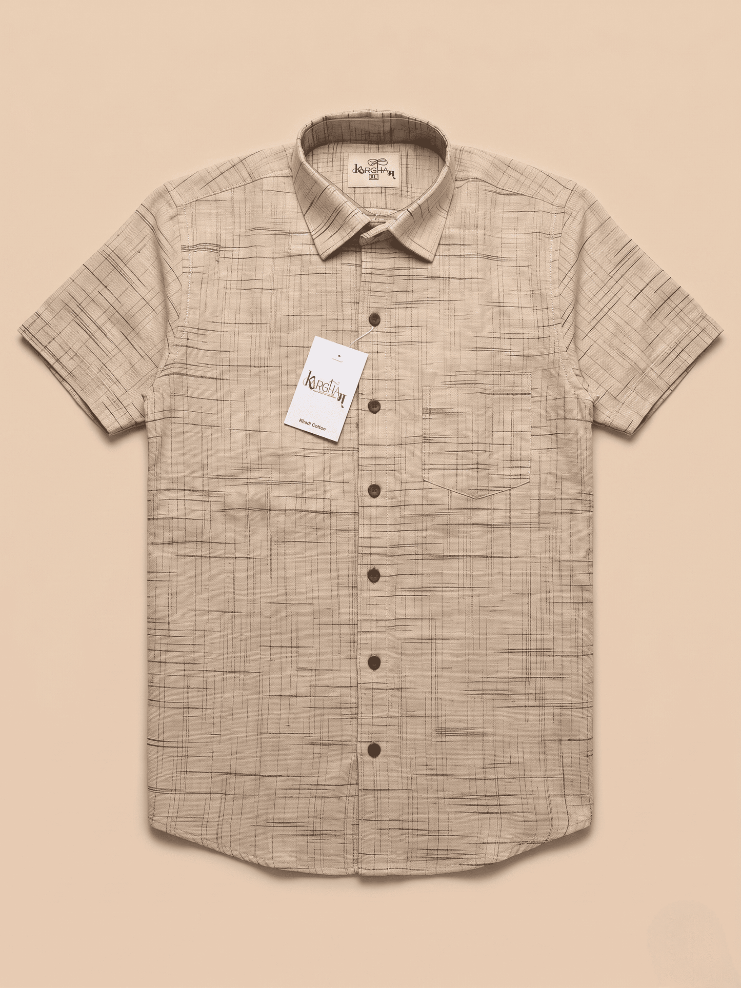 Beige Plain Jharna Khadi Cotton Shirt for Men | Half Sleeves