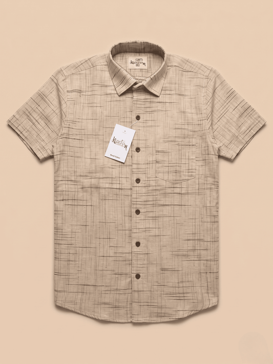 Beige Plain Jharna Khadi Cotton Shirt for Men | Half Sleeves