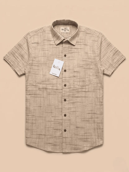 Beige Plain Jharna Cotton Shirt for Men | Half Sleeves