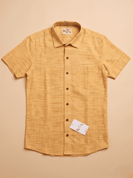 Yellow Plain Jharna Khadi Cotton Shirt for Men | Half Sleeves