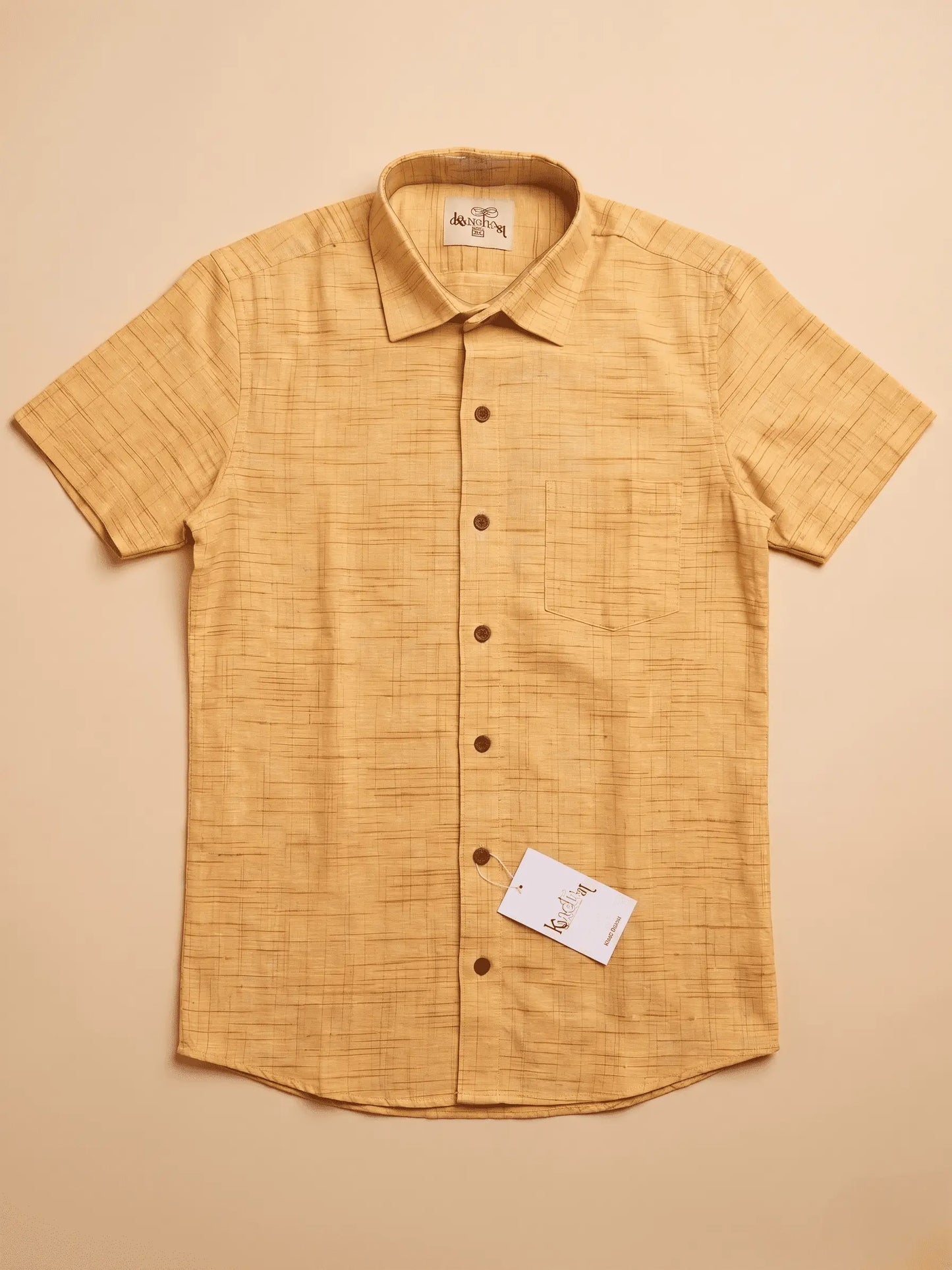 Yellow Plain Jharna Cotton Shirt for Men | Half Sleeves