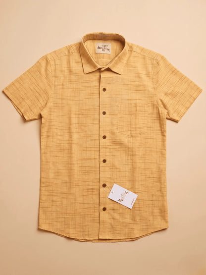 Yellow Plain Jharna Cotton Shirt for Men | Half Sleeves