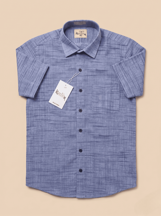 Blue Plain Jharna Khadi Cotton Shirt for Men | Half Sleeves