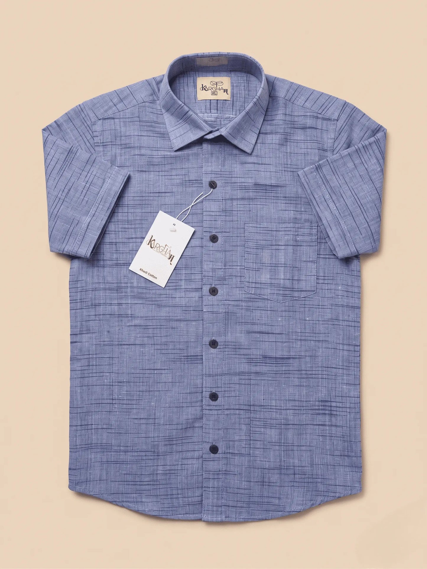 Blue Plain Jharna Cotton Shirt for Men | Half Sleeves