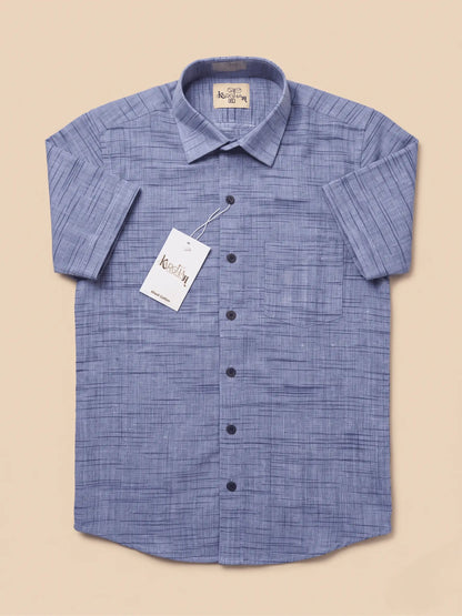Blue Plain Jharna Cotton Shirt for Men | Half Sleeves