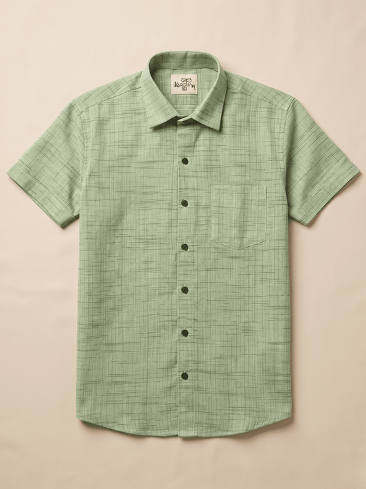 Green Plain Jharna Khadi Cotton Shirt for Men | Half Sleeves