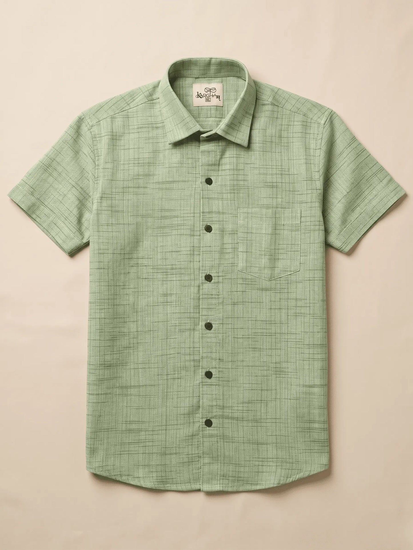 Green Plain Jharna Cotton Shirt for Men | Half Sleeves