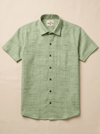 Green Plain Jharna Cotton Shirt for Men | Half Sleeves