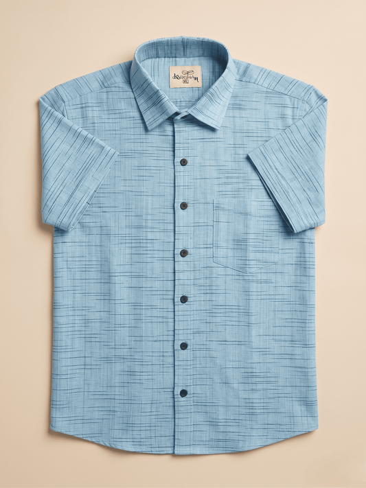 Sky Blue Plain Jharna Khadi Cotton Shirt for Men | Half Sleeves