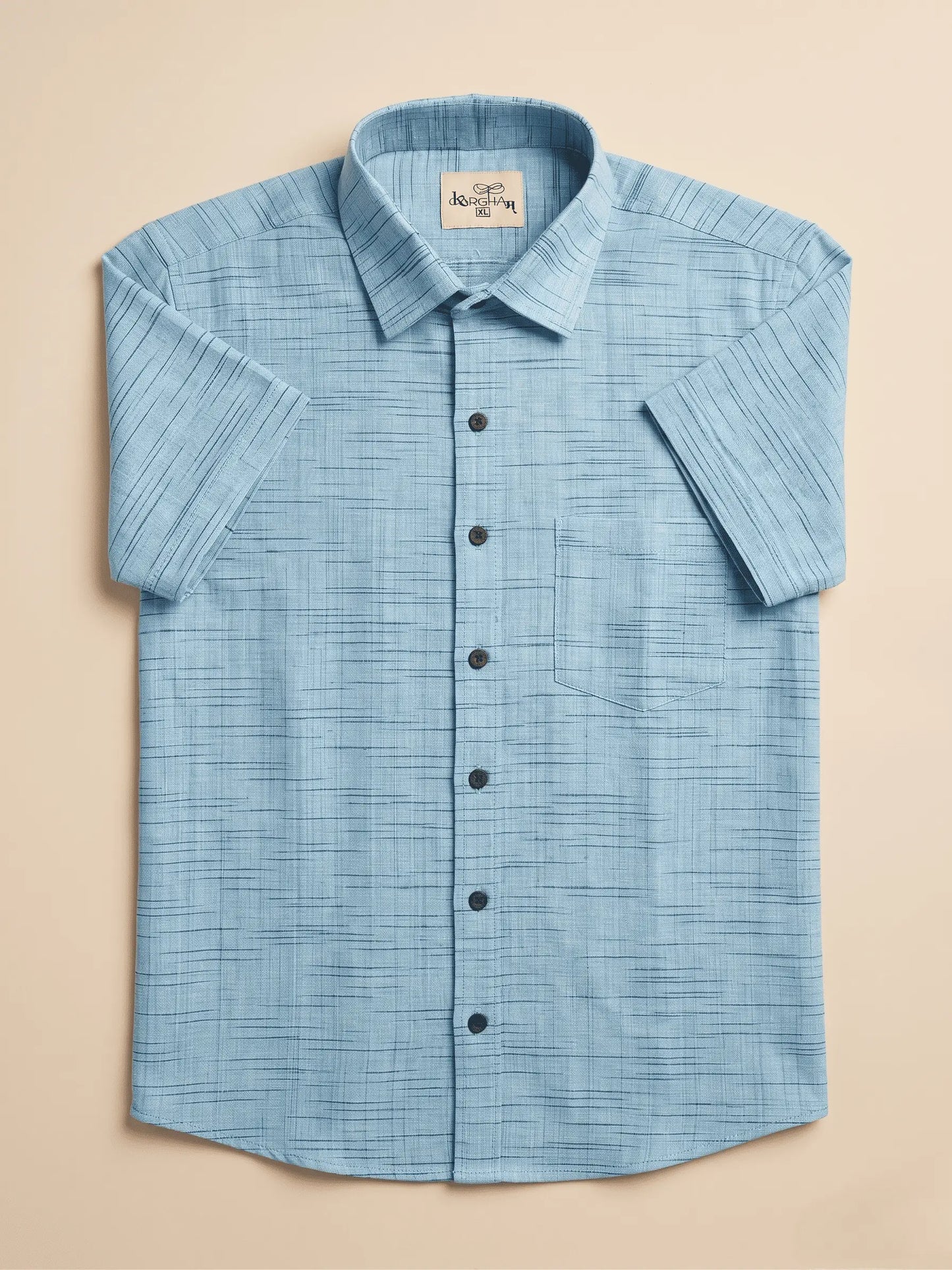 Sky Blue Plain Jharna Cotton Shirt for Men | Half Sleeves
