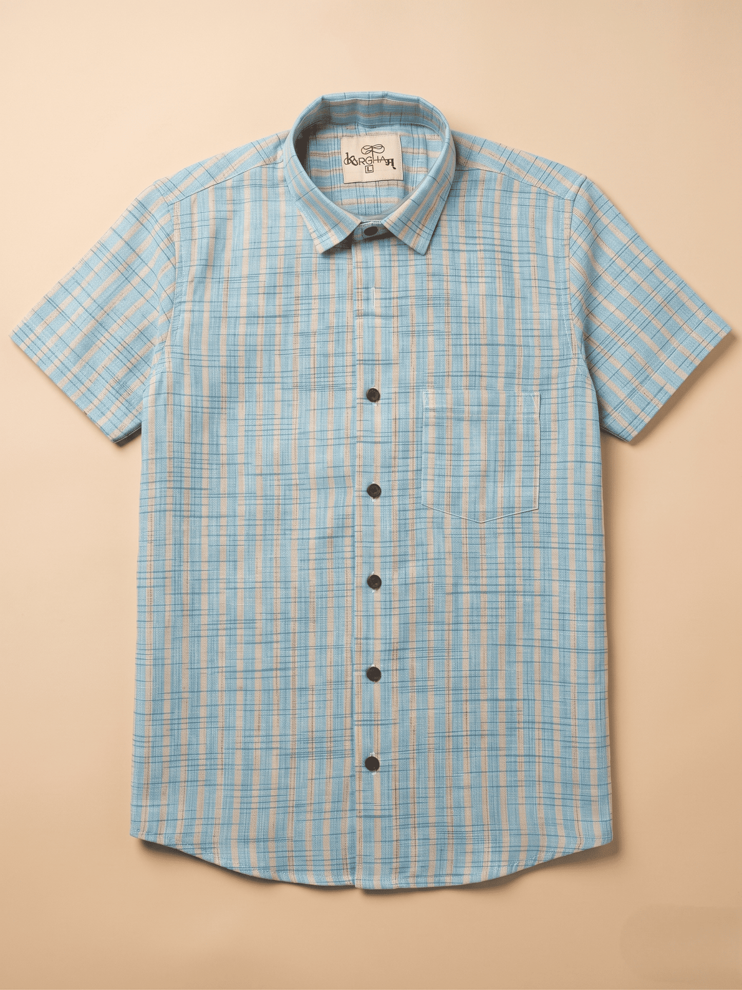 Blue Golden Stripped Khadi Shirt for Men | Half Sleeves Cotton Shirt