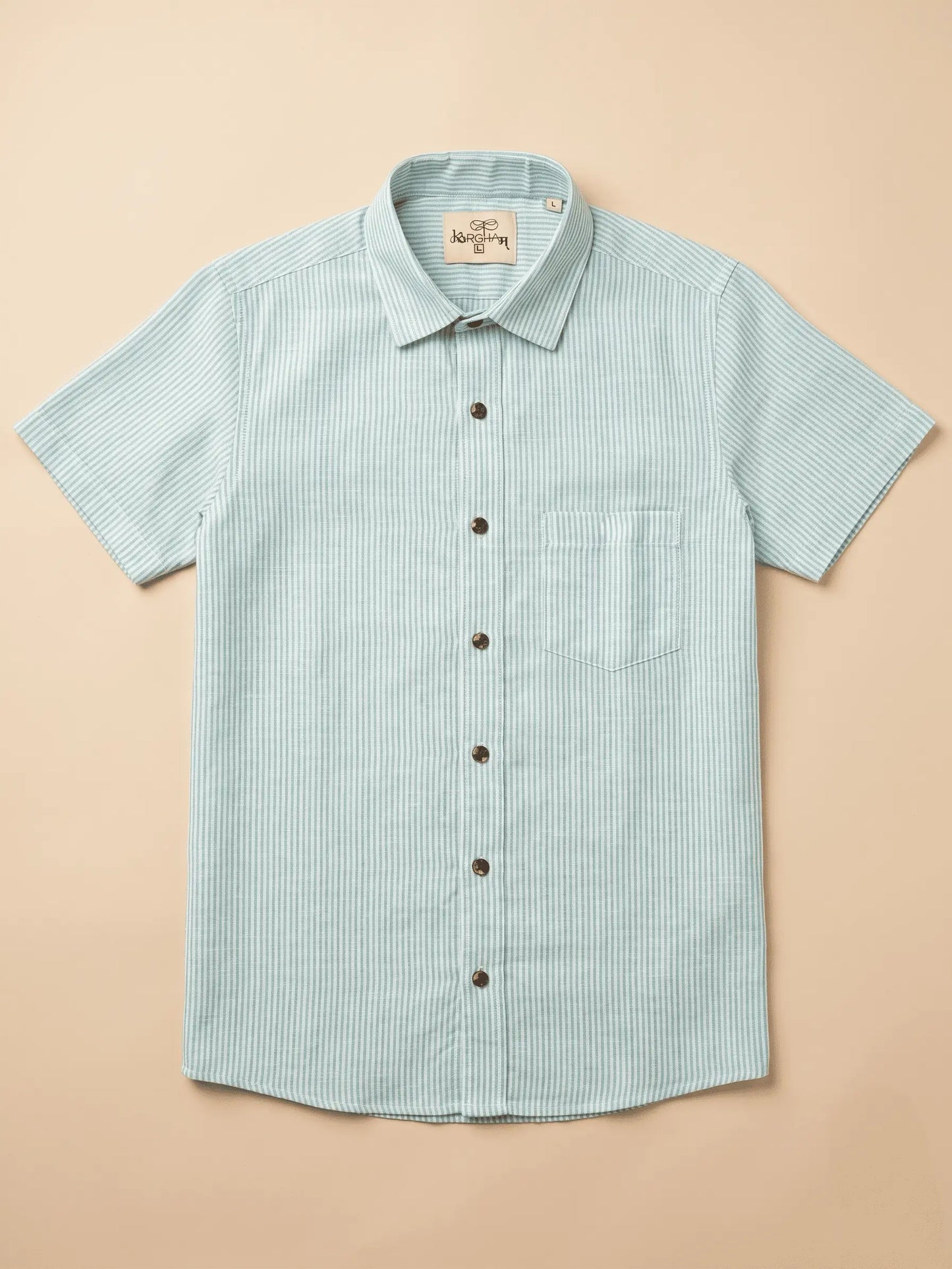 Sky Blue Loom Stripped Cotton Shirt for Men | Half Sleeves