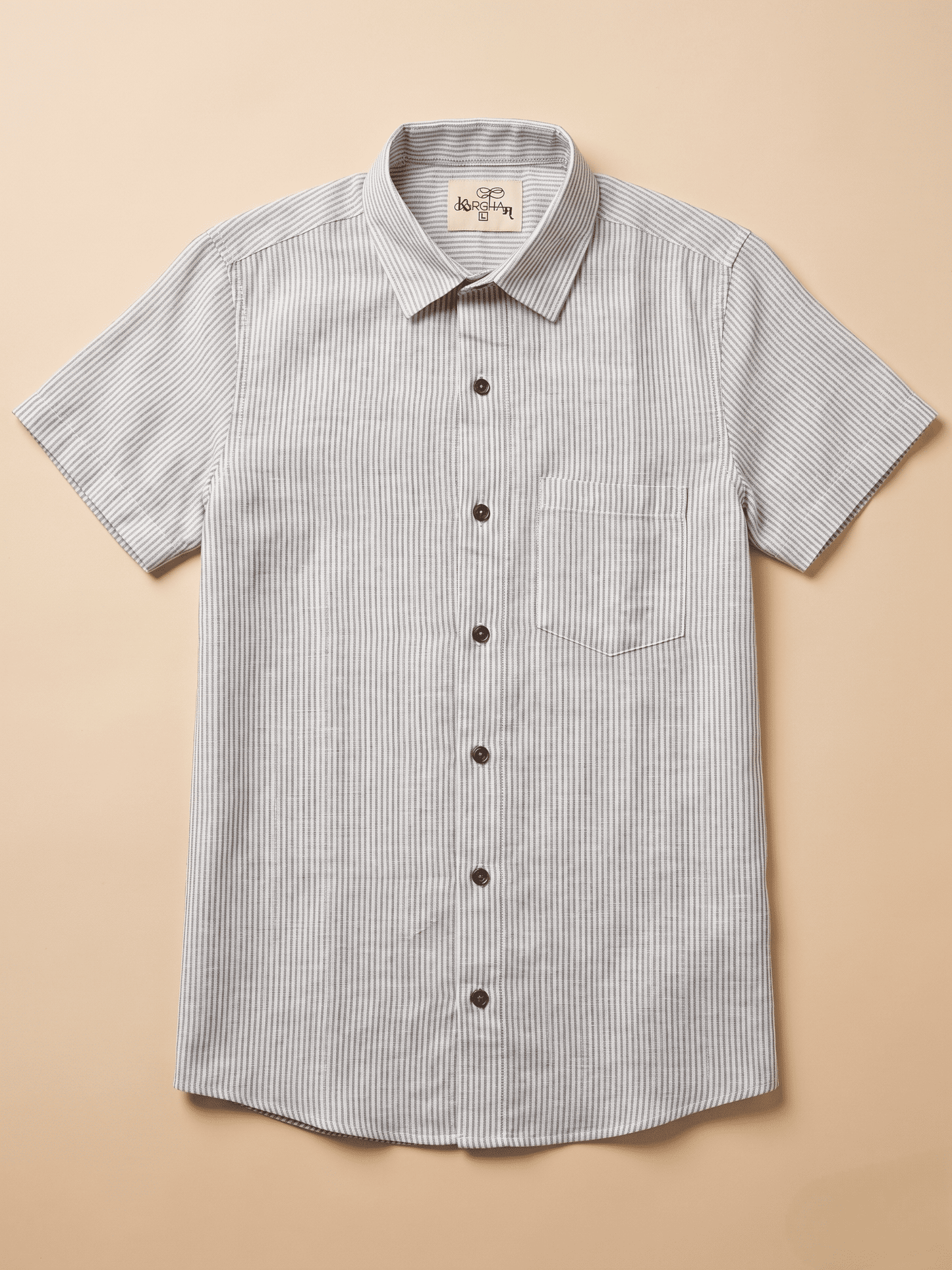 Grey Loom Stripped Khadi Cotton Shirt for Men | Half Sleeves
