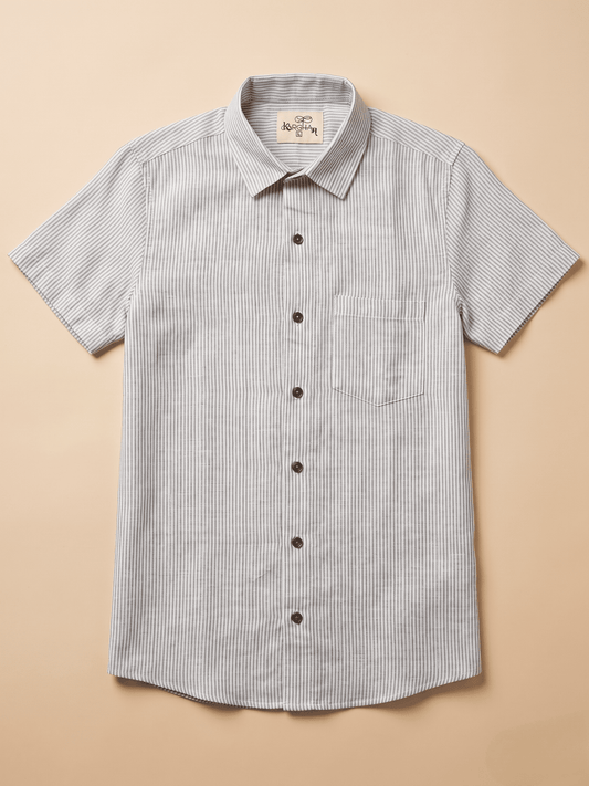 Grey Loom Stripped Khadi Cotton Shirt for Men | Half Sleeves