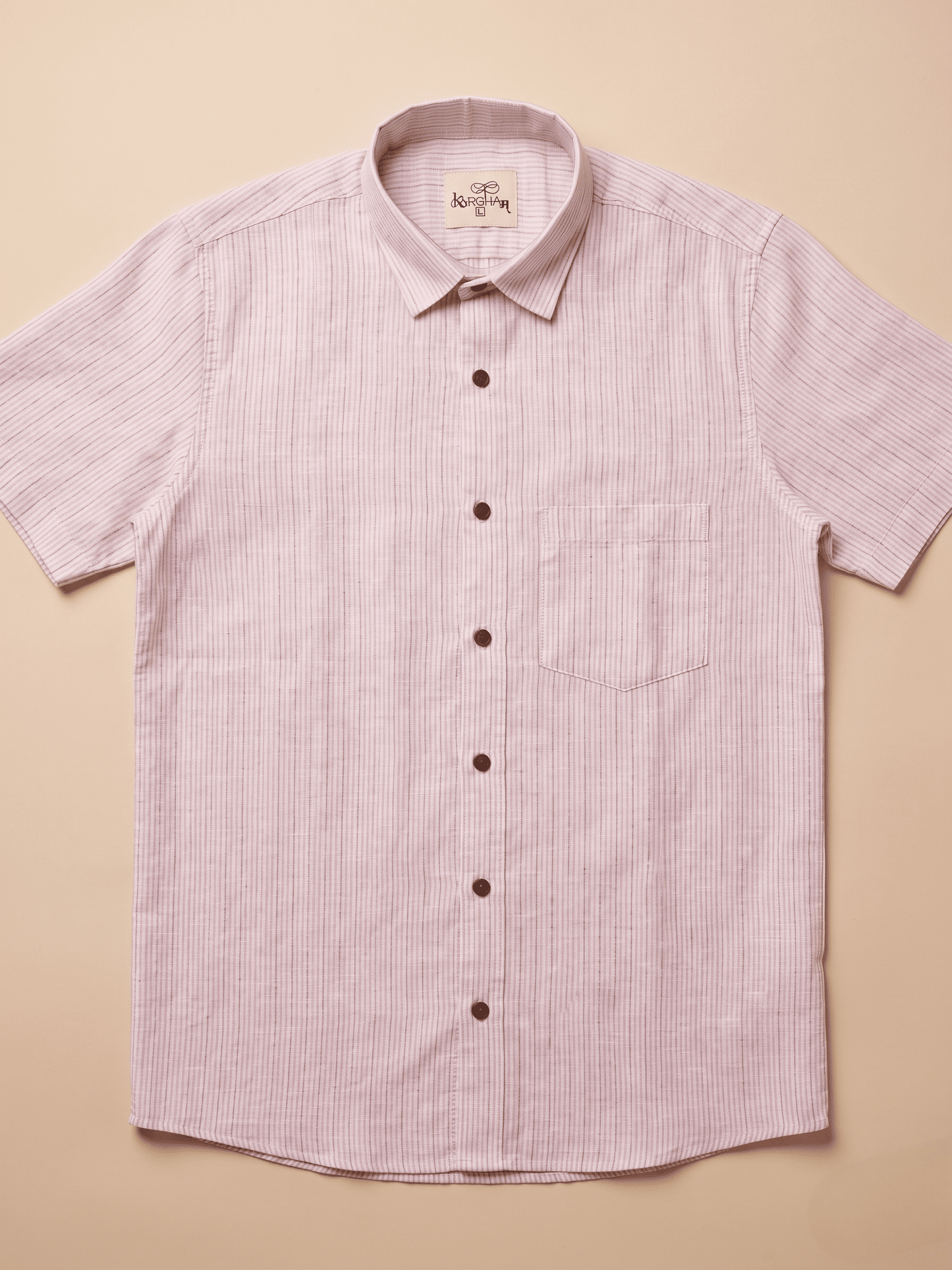 Pink Loom Stripped Khadi Cotton Shirt for Men | Half Sleeves