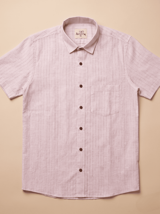 Pink Loom Stripped Khadi Cotton Shirt for Men | Half Sleeves
