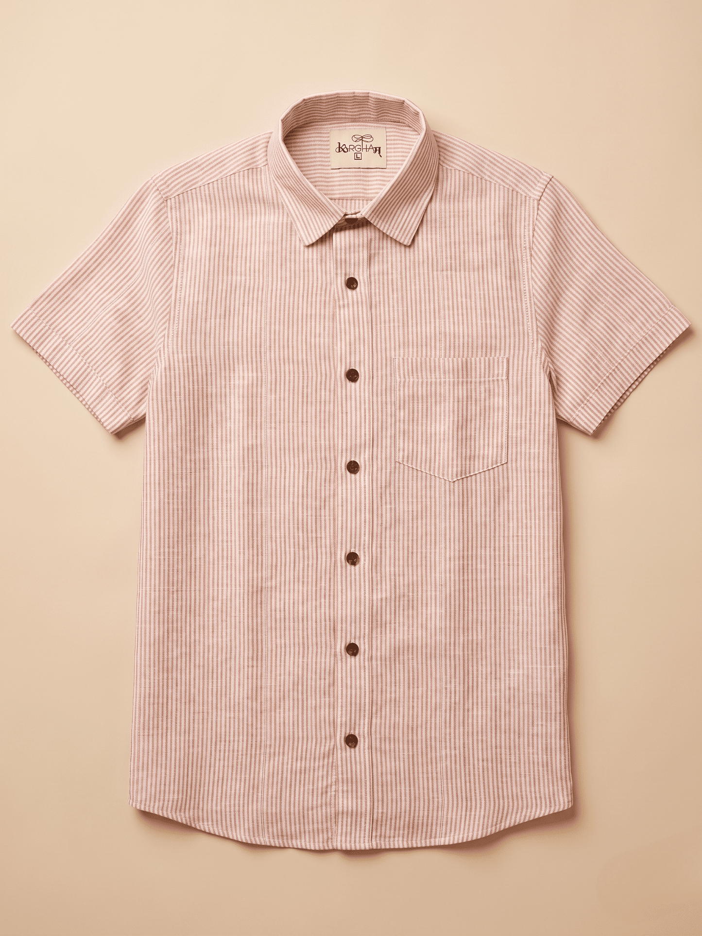 Orange Loom Stripped Khadi Cotton Shirt for Men | Half Sleeves
