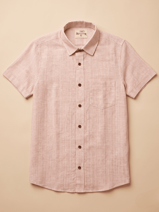 Orange Loom Stripped Khadi Cotton Shirt for Men | Half Sleeves
