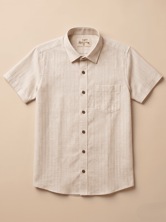 Yellow Loom Stripped Khadi Cotton Shirt for Men | Half Sleeves