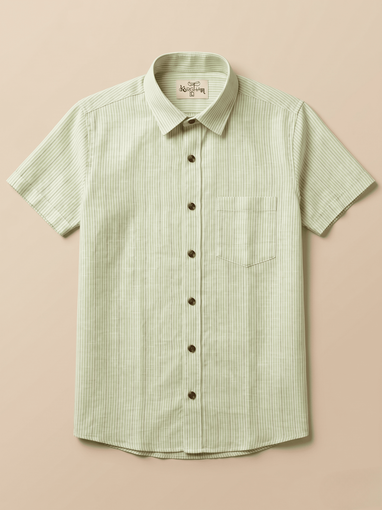 Green Loom Stripped Khadi Cotton Shirt for Men | Half Sleeves