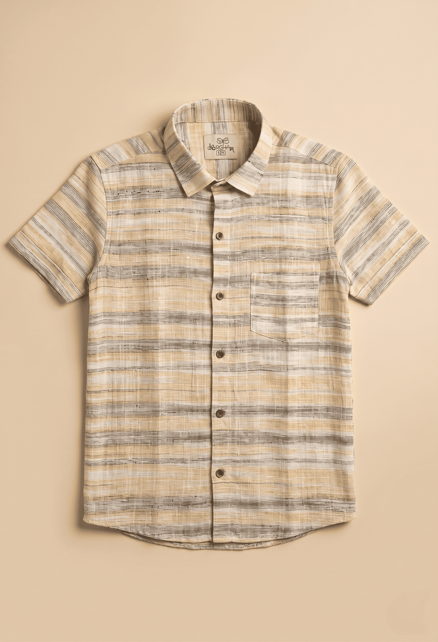 Kargham Ultra Premium Handwoven Zebra Mustard Stripe Cotton Half Sleeves Shirt