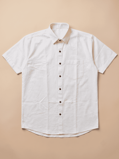White Solid Handloom Cotton Half Sleeve Shirt for Men by Kargham