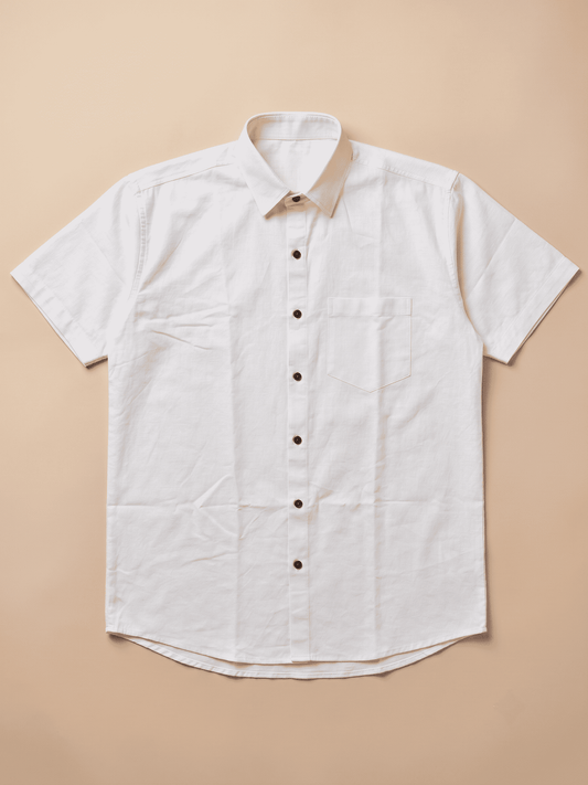 White Solid Handloom Cotton Half Sleeve Shirt for Men | Kargham